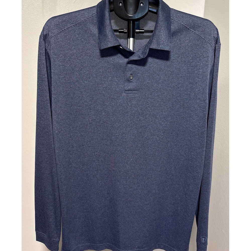Mens Pro Tour Air Polo Shirt Blue & Gray Striped Long Sleeve Size L